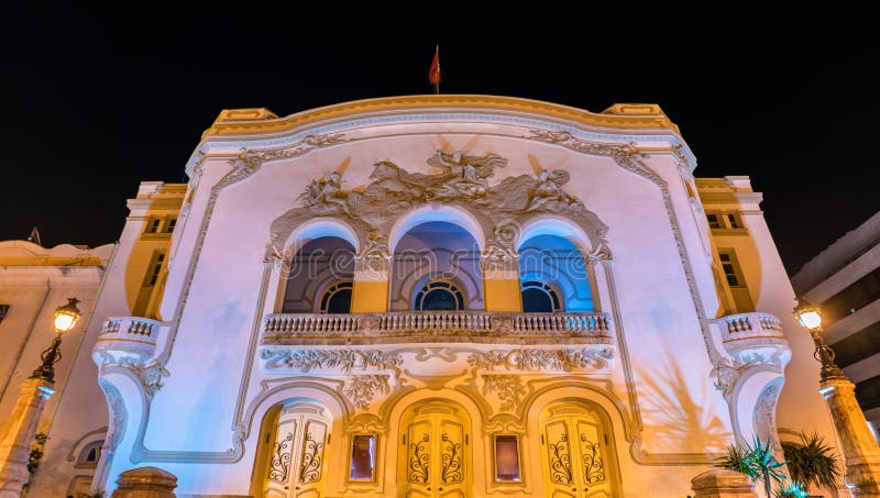 The Municipal Theater of Tunis at night - Tunisia, North Africa