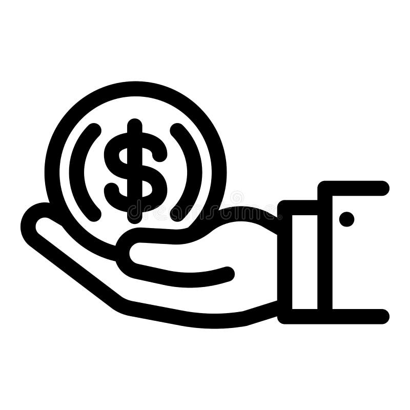 Muntstuk in hand pictogram, overzichtsstijl vector illustratie Muntstuk in hand pictogram, overzichtsstijl vector illustratie