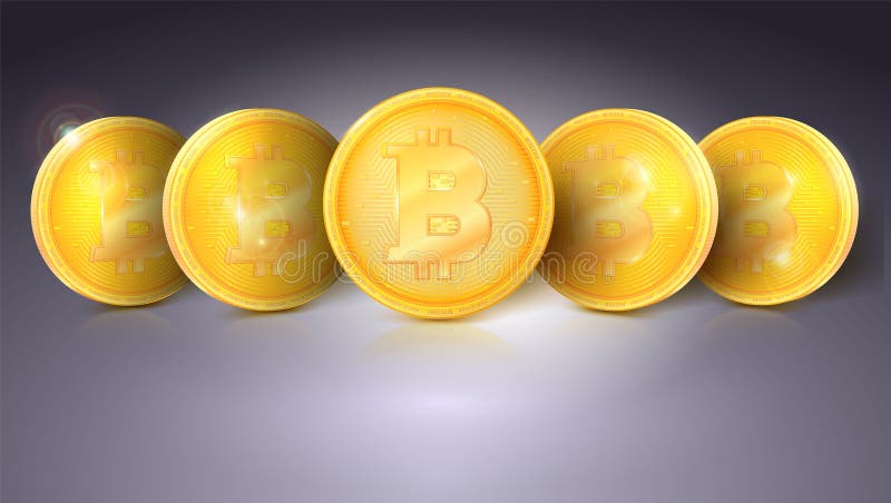 Muntstukken van virtuele munt Bitcoin met glans en bezinningen Gouden geld van bitcoin Symbool van technologie, pictogram van vector illustratie Muntstukken van virtuele munt Bitcoin met glans en bezinningen Gouden geld van bitcoin Symbool van technologie, pictogram van vector illustratie