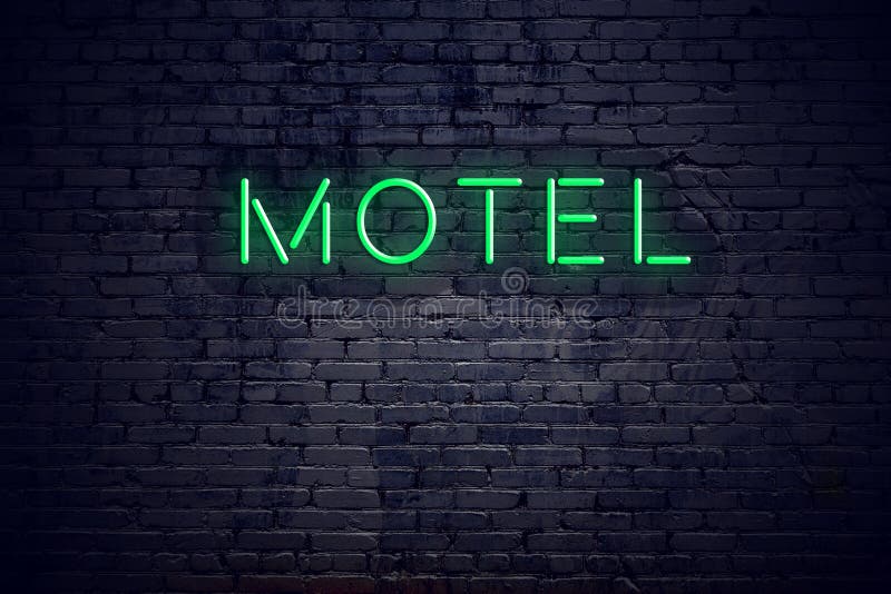 Mur de briques la nuit avec le motel d'enseigne au néon illustration de vecteur Mur de briques la nuit avec le motel d'enseigne au néon illustration de vecteur