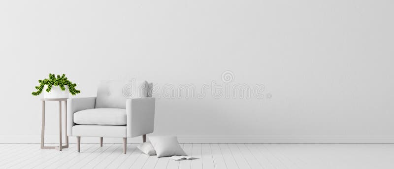 Mur de béton blanc avec la décoration minimaliste en 3d de mobilier moderne blancs rendre illustration stock