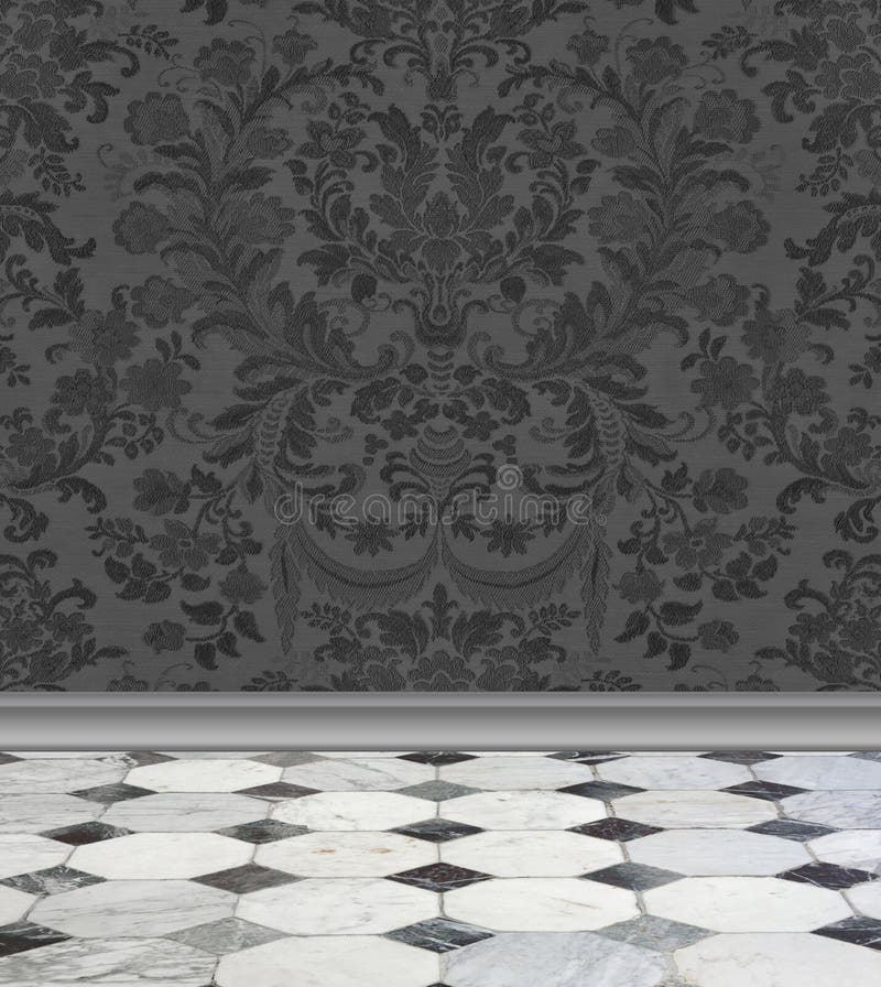 Mur de damassé et plancher gris de marbre illustration de vecteur Mur de damassé et plancher gris de marbre illustration de vecteur