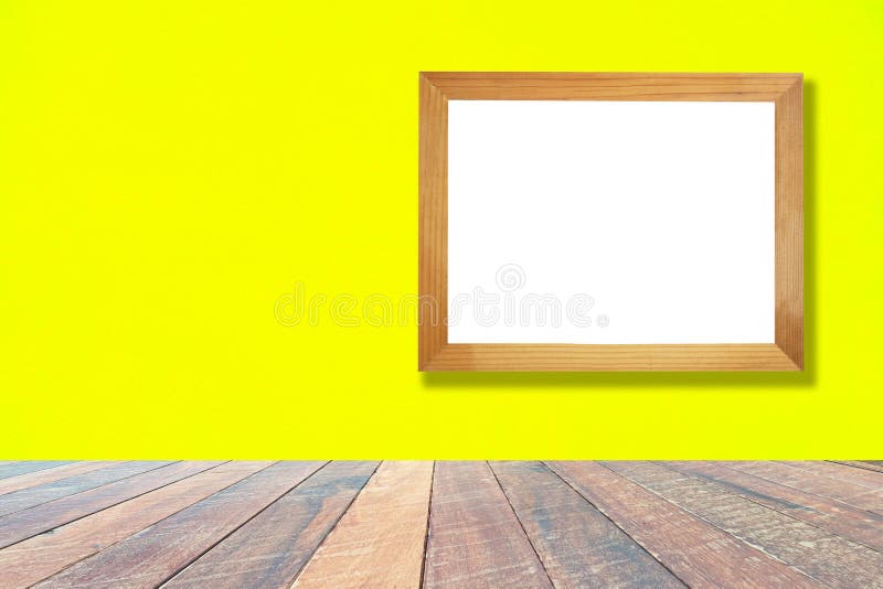 Mur jaune et cadre de bureau et en bois en bois vide Espace vide pour le texte et les images