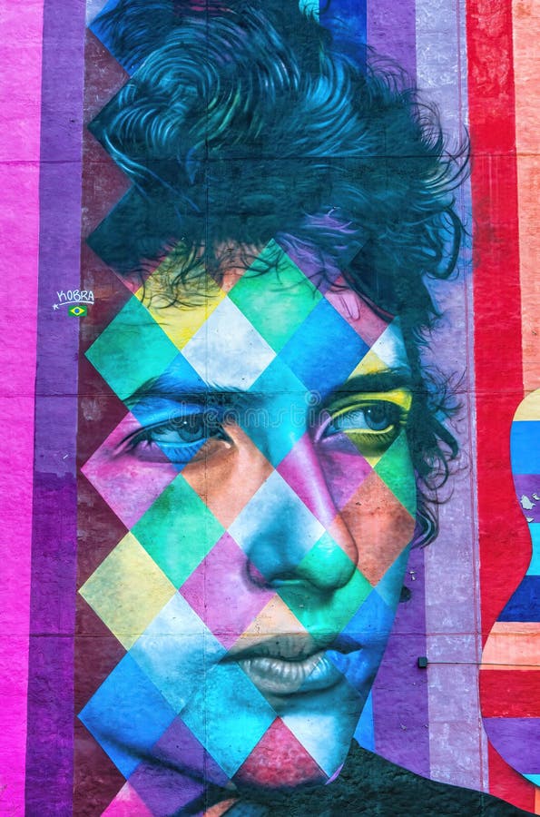 Mural of Bob Dylan by Brazilian artist Eduardo Kobra in downtown Minneapolis, Minnesota