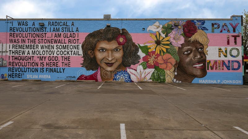 Pictured is a mural by artist Brian Kenny featuring Marsha P. Johnston and Sylvia Rivera, trans women of color who were key figures in the Stonewall Riots in 1969.  The Stonewall Riots in New York City are often credited as the birth of the gay rights movement.   These women were co-founders of the gay and transvestite advocacy organization S.T.A.R., Street Transvestite Action Revolutionaries. Pictured is a mural by artist Brian Kenny featuring Marsha P. Johnston and Sylvia Rivera, trans women of color who were key figures in the Stonewall Riots in 1969.  The Stonewall Riots in New York City are often credited as the birth of the gay rights movement.   These women were co-founders of the gay and transvestite advocacy organization S.T.A.R., Street Transvestite Action Revolutionaries.