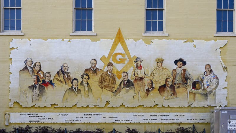 Mural by Jorge D`Soria depicting famous freemason`s throughout the history of the United States.