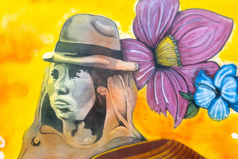 Murales de la Colombie Tunja représentant un indigène aancient photographie stock libre de droits Murales de la Colombie Tunja représentant un indigène aancient photographie stock libre de droits