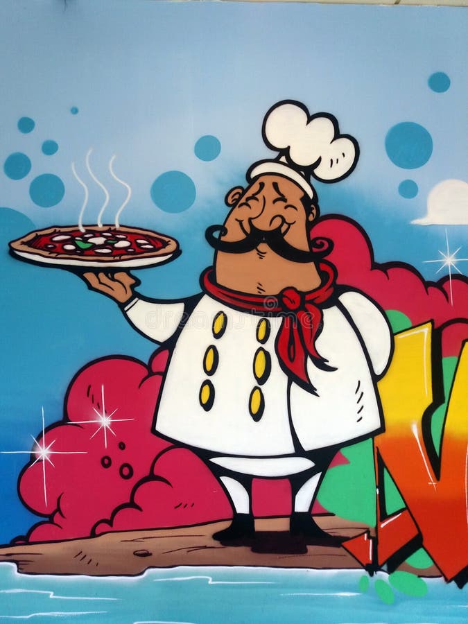 Murales del cocinero de la pizza imágenes de archivo libres de regalías Murales del cocinero de la pizza imágenes de archivo libres de regalías