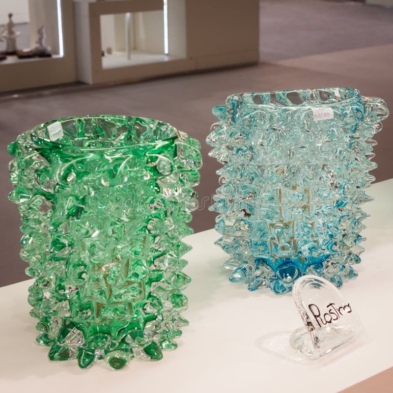 Murano Glass Vases On Display At Homi Home International Show In Milan Italy Editorial Stock