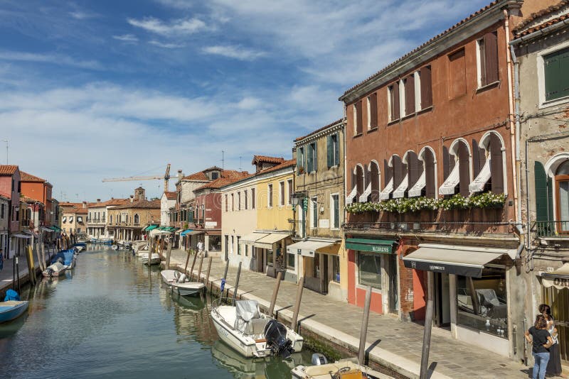 Scenic View To Island of Murano in Venice Area with Small Canal and ...