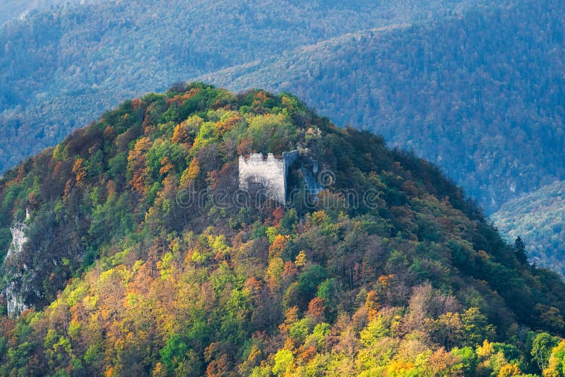 Muransky hrad castle during autumn from Siance