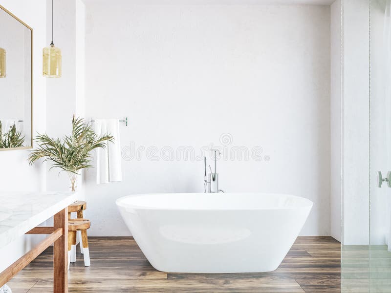 Muratura imbottita di manifatture sullo sfondo interno del bagno bianco e confortevole