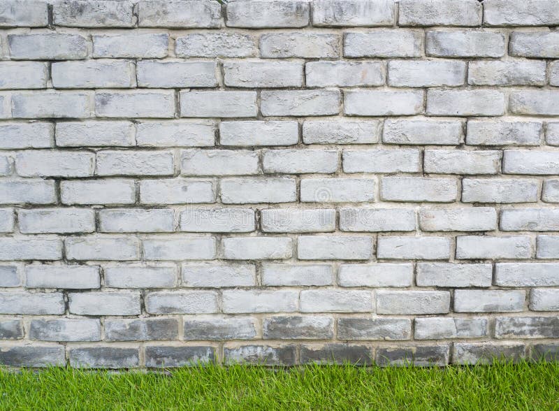 Muro di mattoni bianchi su prato verde, carta da parati e sfondo di vinture fotografia stock Muro di mattoni bianchi su prato verde, carta da parati e sfondo di vinture fotografia stock