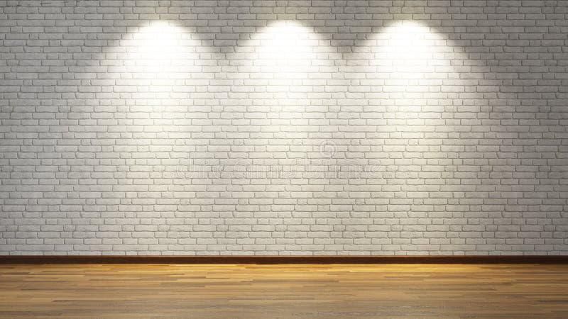 Muro di mattoni bianco con tre luci del punto fotografia stock