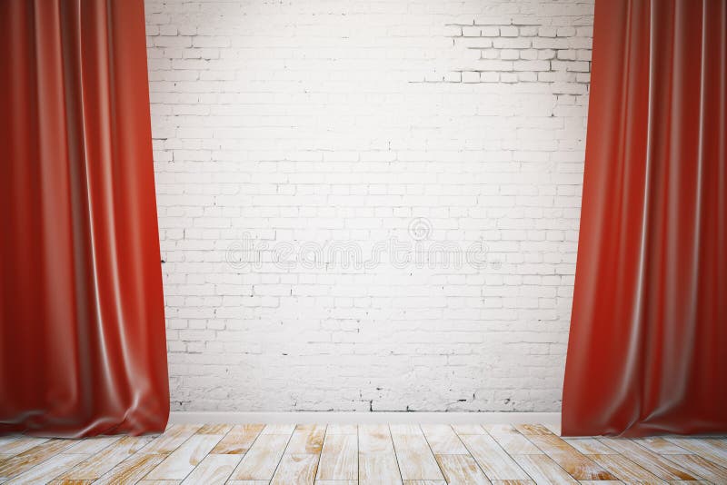 Muro di mattoni con le tende rosse royalty illustrazione gratis