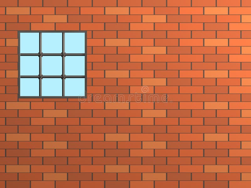Muro di mattoni con una finestra, chiusa da una grata royalty illustrazione gratis