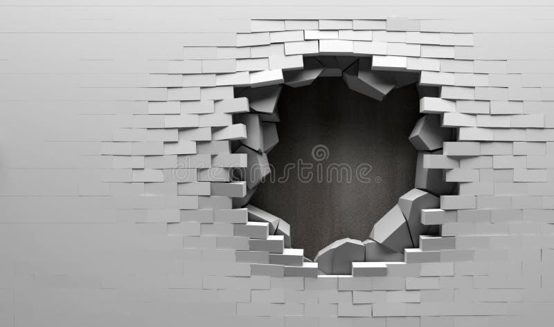 Muro di mattoni rotto con indietro di piastra metallica illustrazione di stock