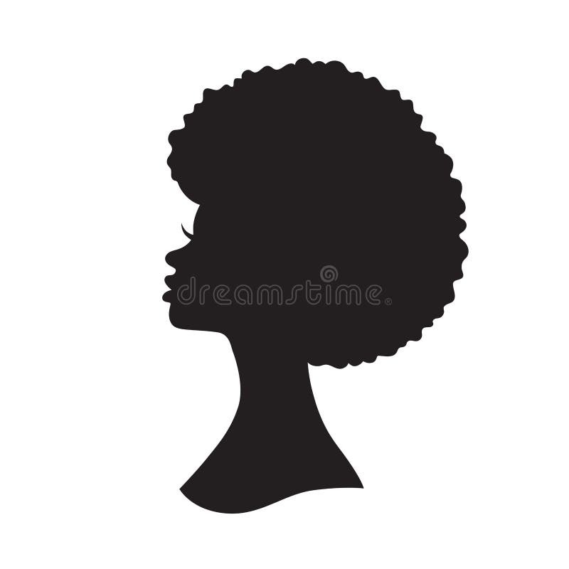 Vector illustration of black woman with afro hair silhouette. Side view of African American woman with natural hair. Vector illustration of black woman with afro hair silhouette. Side view of African American woman with natural hair.