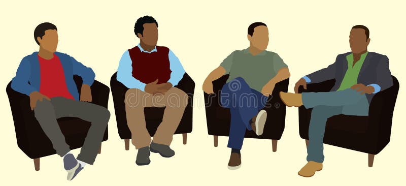 Black or African American Men Socializing in Group Therapy. Black or African American Men Socializing in Group Therapy