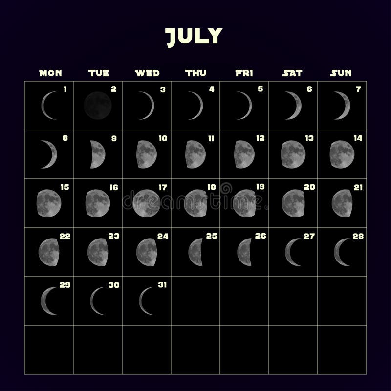 Musardez le calendrier de phases pour 2019 avec la lune réaliste juillet Vecteur illustration de vecteur Musardez le calendrier de phases pour 2019 avec la lune réaliste juillet Vecteur illustration de vecteur