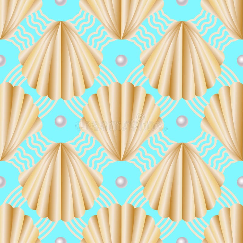 Muschelgold-Art- DecoMuster des Weinlesevektors nahtloses Retro- Sommerhintergrund vektor abbildung Muschelgold-Art- DecoMuster des Weinlesevektors nahtloses Retro- Sommerhintergrund vektor abbildung
