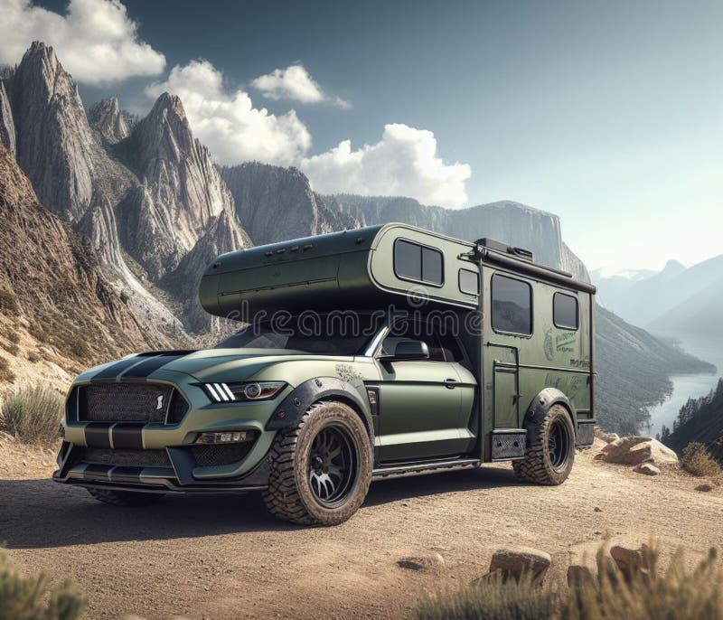 Muscle gt classique américain mustang voiture classique vintage van camper conversion vie nomade week-end illustration de vecteur