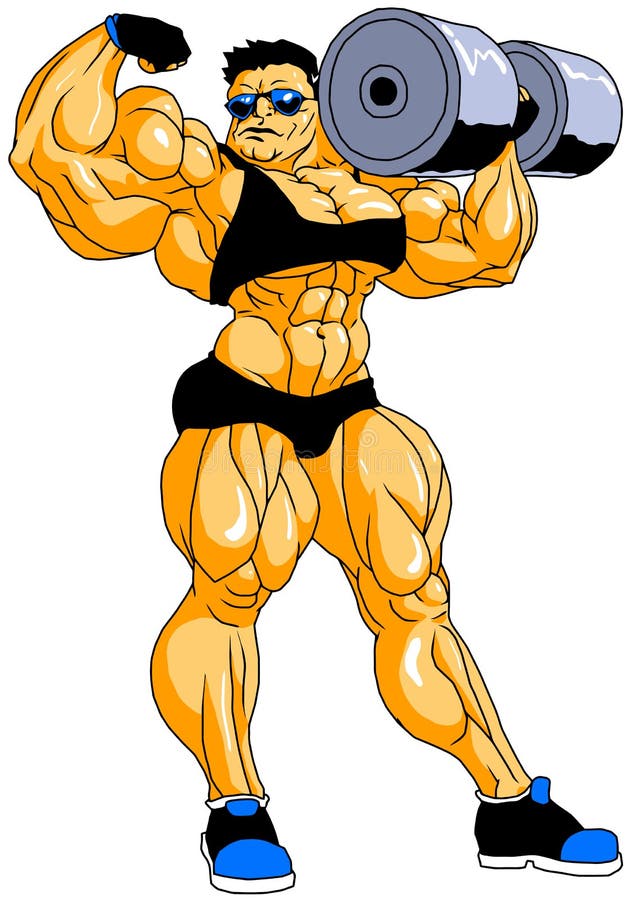 Muscular Bodybuilder Posing with Dumbbells Stock Vector - Illustration