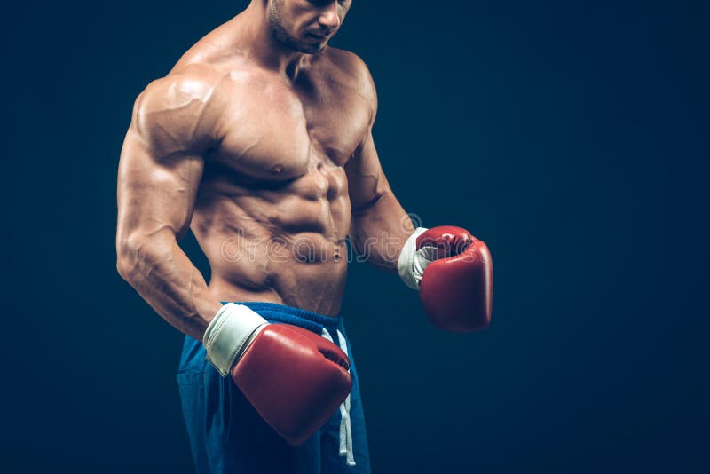 Muscular Boxer in Studio Shooting, on Black Stock Image Image of