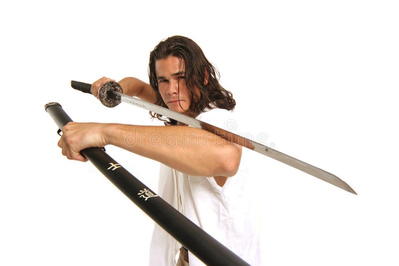 Muscular guy with Japanese sword