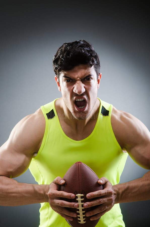 The Muscular Man with American Football Stock Image - Image of naked