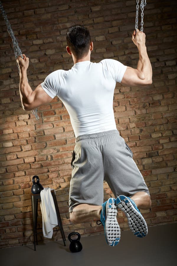 Muscular Man Doing Crossfit Workout with Chain Stock Image Image of