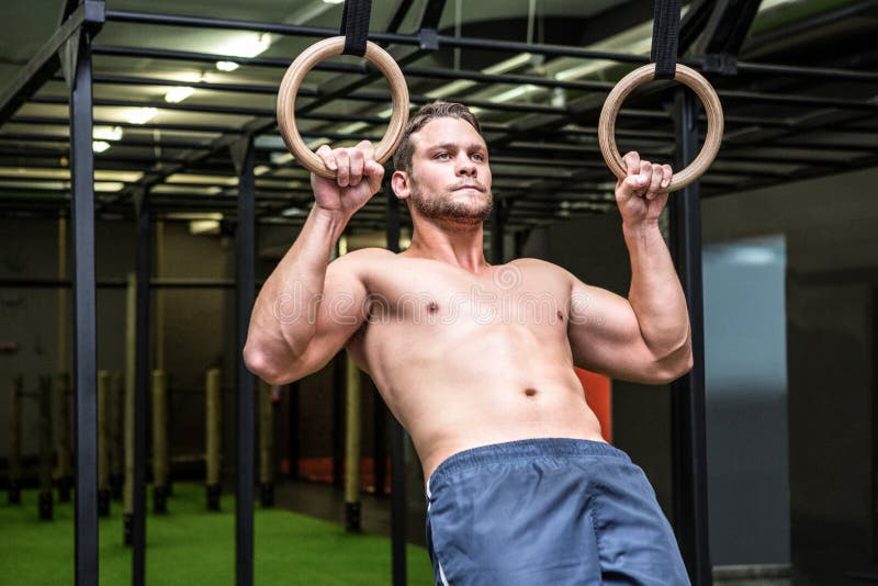 Muscular Man Doing Ring Gymnastics Stock Image Image of bodybuilding
