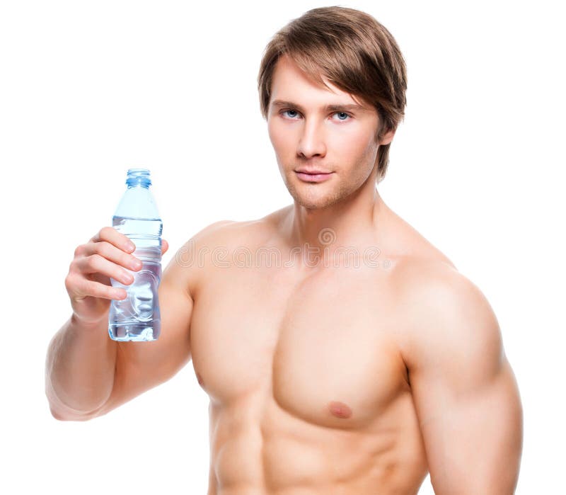 Young athletic man using big bottle of water like an alternative