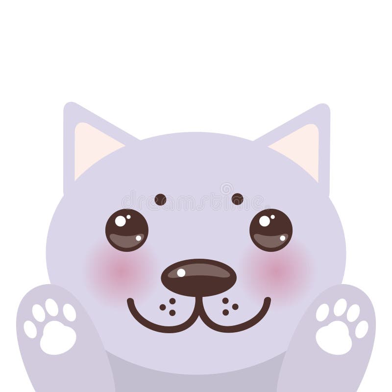 Museau lilas drôle de chat de Kawaii avec les joues roses et les pattes du grand chat d'yeux au beurre noir d'isolement sur le fo illustration stock Museau lilas drôle de chat de Kawaii avec les joues roses et les pattes du grand chat d'yeux au beurre noir d'isolement sur le fo illustration stock