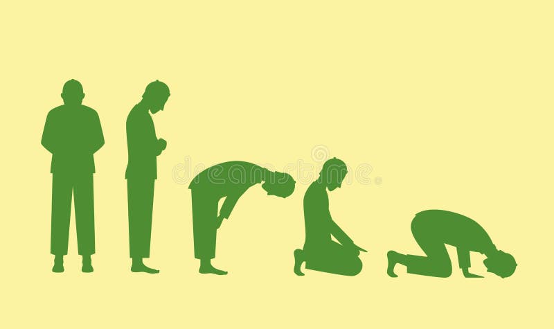 Muselmanen ber positionen som isoleras med gul bakgrund stock illustrationer Muselmanen ber positionen som isoleras med gul bakgrund stock illustrationer