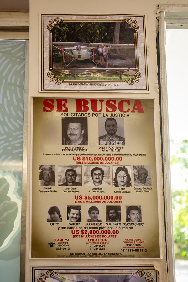 Medellin, Colombia - December 9, 2023: A list of rewards for drug dealers in open-air museum of famous drug dealer Pablo Escobar. Medellin, Colombia - December 9, 2023: A list of rewards for drug dealers in open-air museum of famous drug dealer Pablo Escobar.