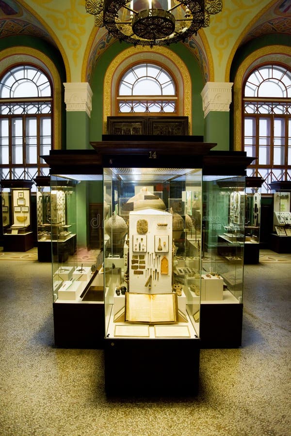 Museum Exhibits of Ancient Relics in Glass Cases Editorial Photography