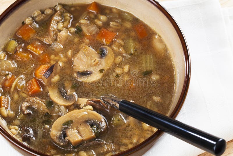 Mushroom Barley Soup with Spoon