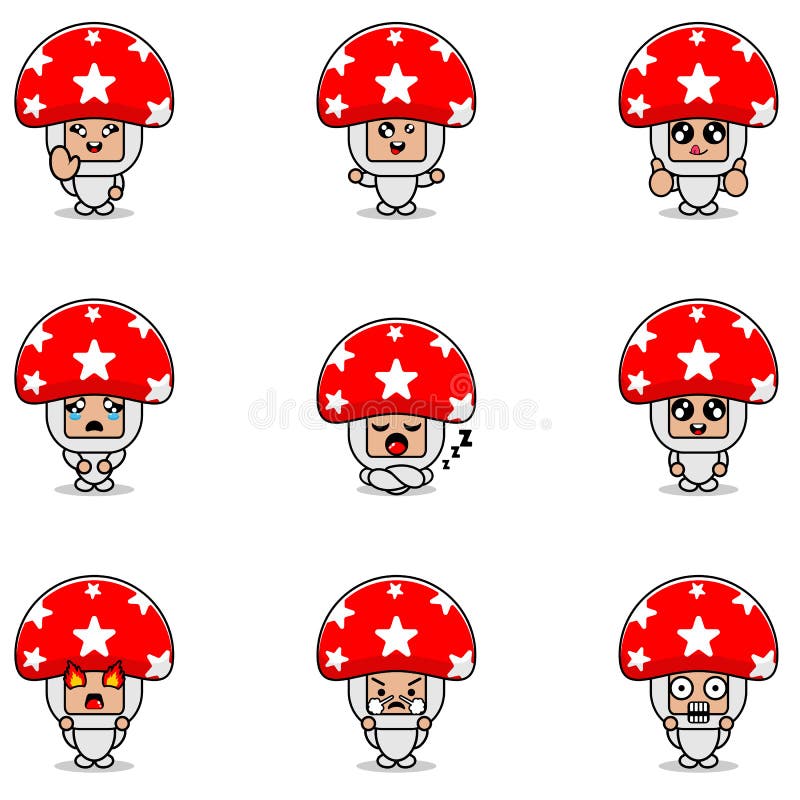 Mushroom cartoon expression bundle set vector illustration