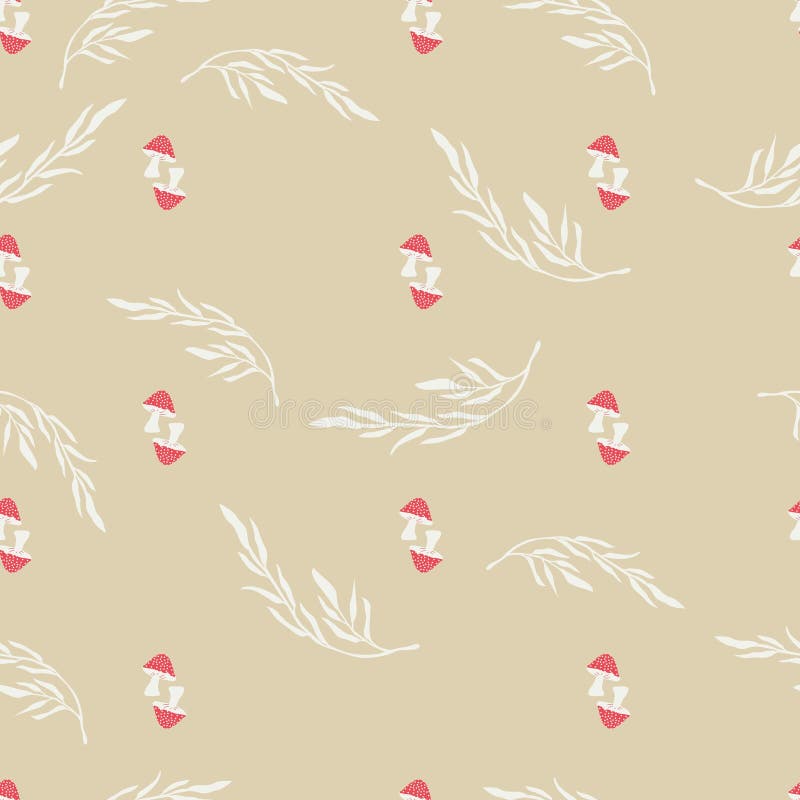 Mushroom and flower seamless pattern. Simple and elegant hand drawn design. Colorful vector royalty free illustration