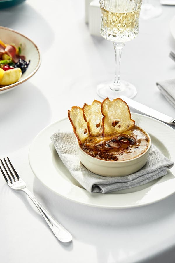 Mushroom Julienne with Croutons on the Festive Table, Mushroom Julienne