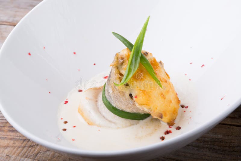 Mushroom Julienne with White Fish Stock Image Image of herbs, french