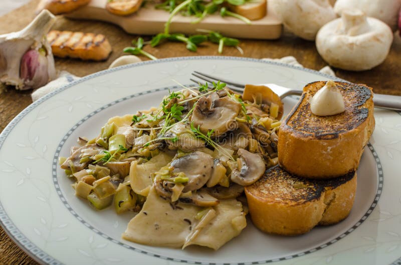 Mushroom, Leek and Tarragon Pasta. 