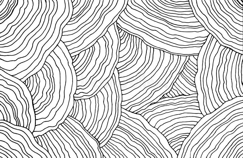 Mushroom pattern. Forest floral texture. Wavy doodle line art. Adult coloring page. Abstract pattern with ornaments. Vector