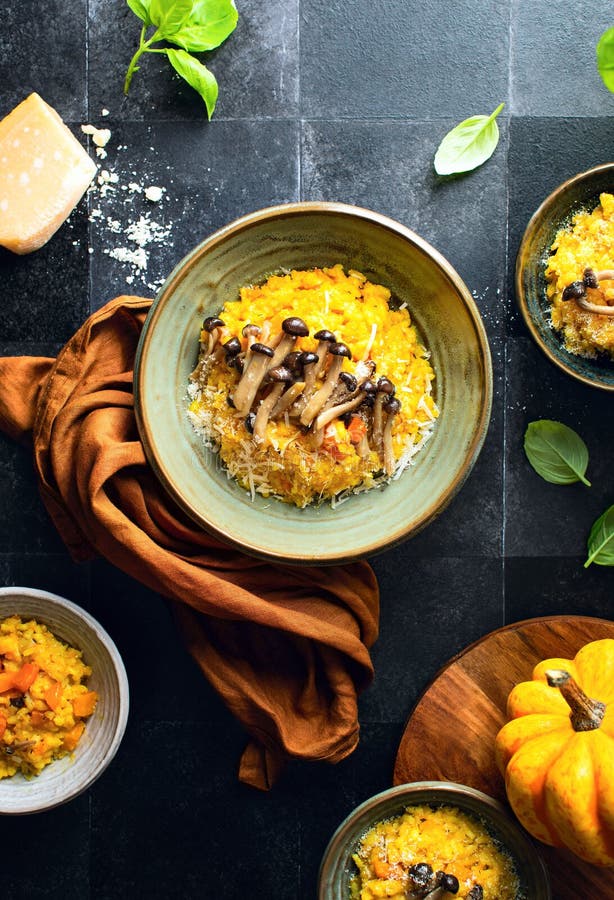 Mushroom and Pumpkin Risotto Stock Image Image of menu, orange 277744759