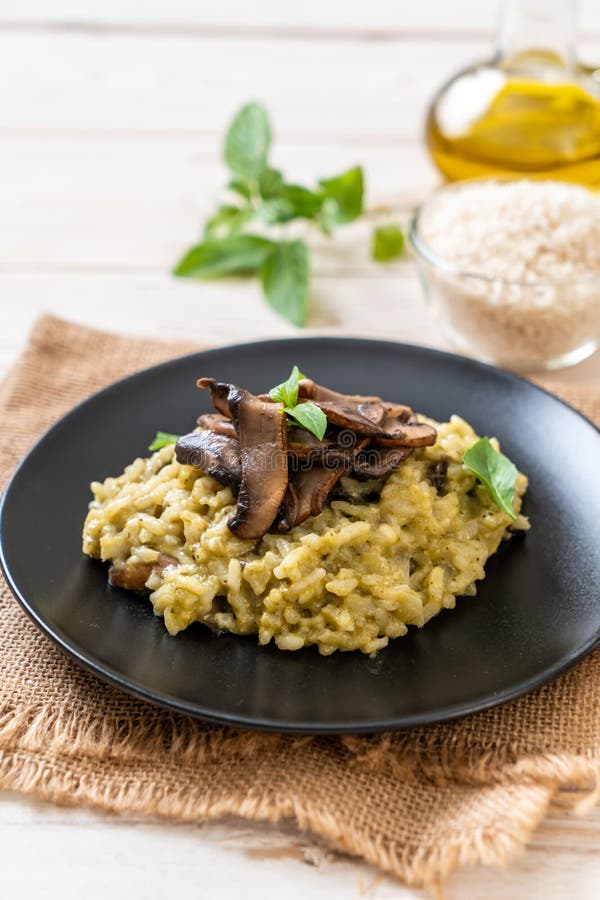 Mushroom Risotto with Pesto and Cheese Stock Image Image of dinner