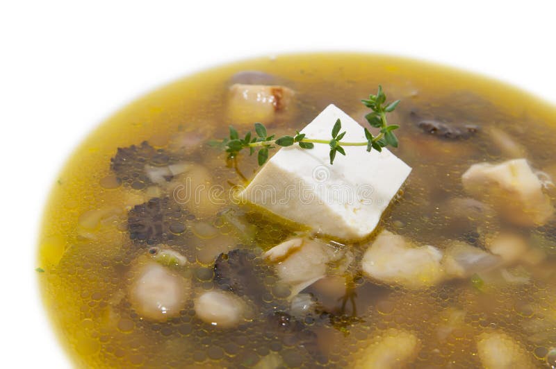 Mushroom soup and beef stock image. Image of product 49255377