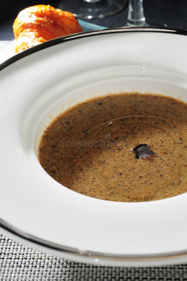 Mushroom soup stock image. Image of cuisine, croissant 31824213