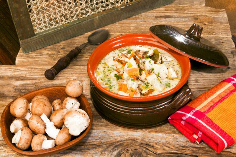 Mushroom Soup Served with Country Style. Stock Image Image of brown