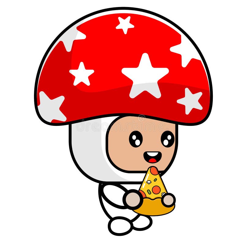 Mushrooms eat pizza royalty free illustration